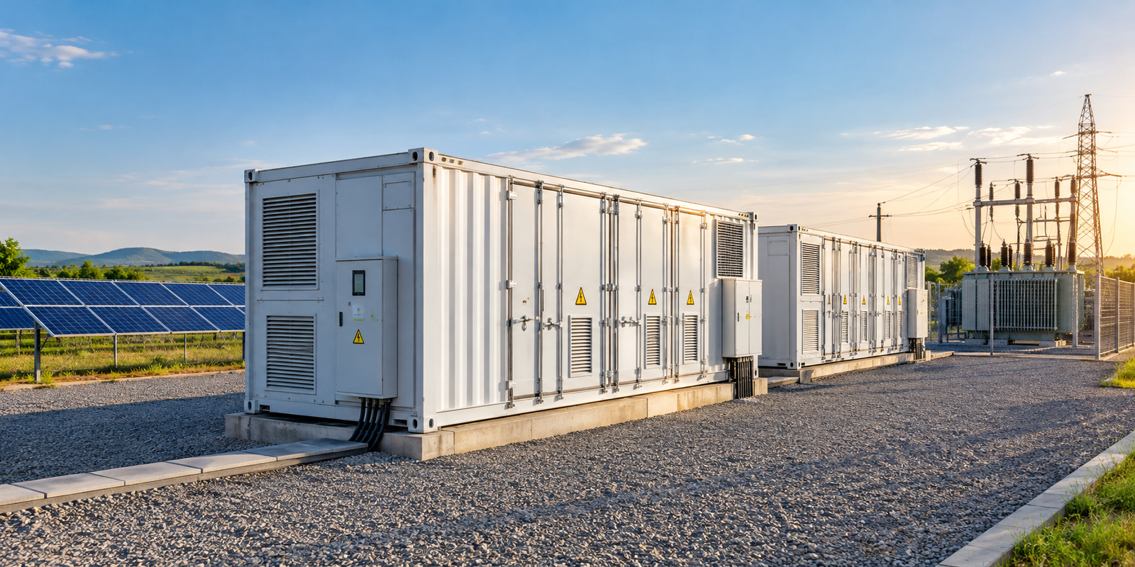 Industrial battery energy storage system with solar power and electrical infrastructure